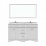Talisa 60" Double Bath Vanity in White, Quartz Top, Sinks, ED-25060-CMRO-WH