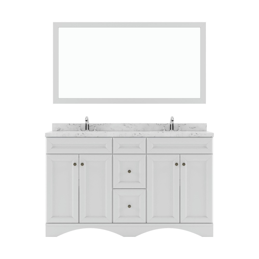 Talisa 60" Double Bath Vanity in White, Quartz Top, Sinks, ED-25060-CMRO-WH
