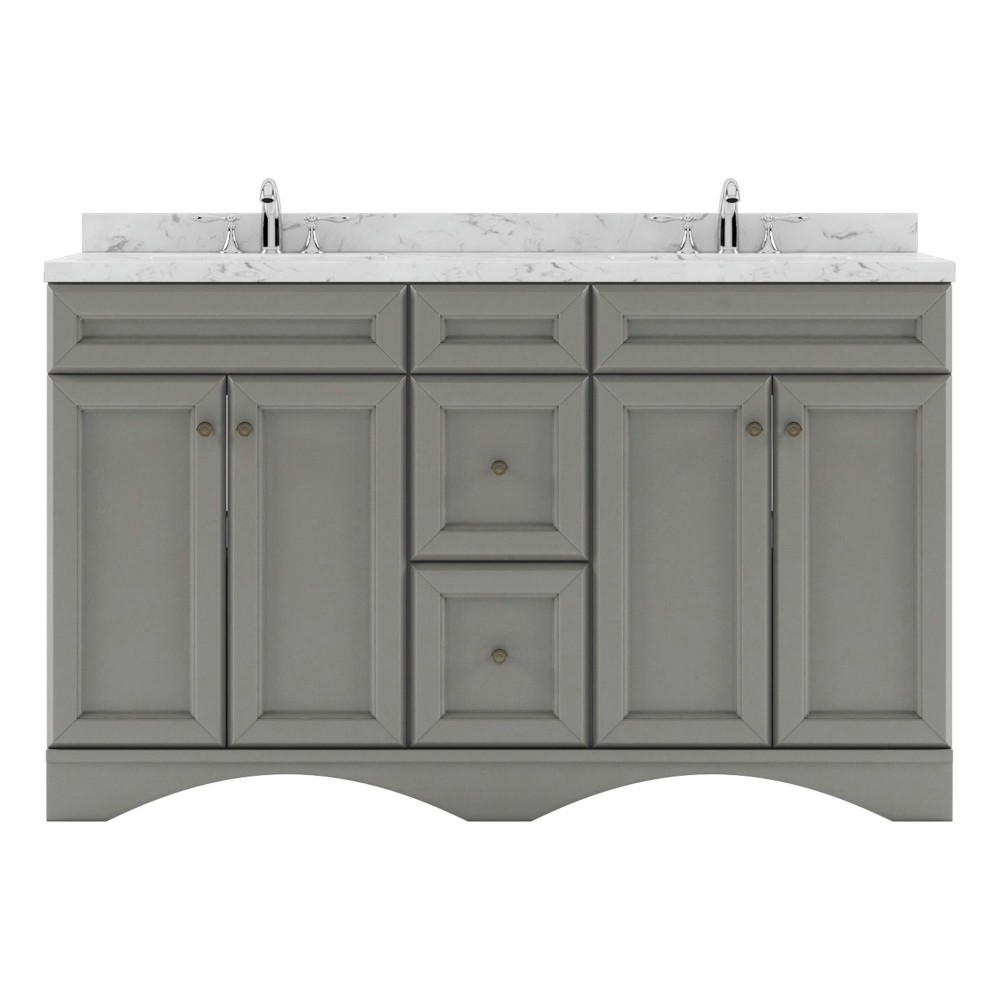 Talisa 60" Double Bath Vanity in Gray, Quartz Top, Sinks, ED-25060-CMSQ-GR-NM