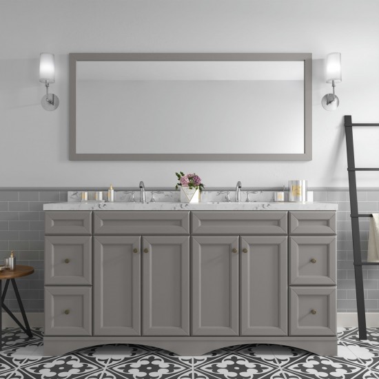 Talisa 72" Double Bath Vanity in Gray, Quartz Top, Sinks, ED-25072-CMRO-GR