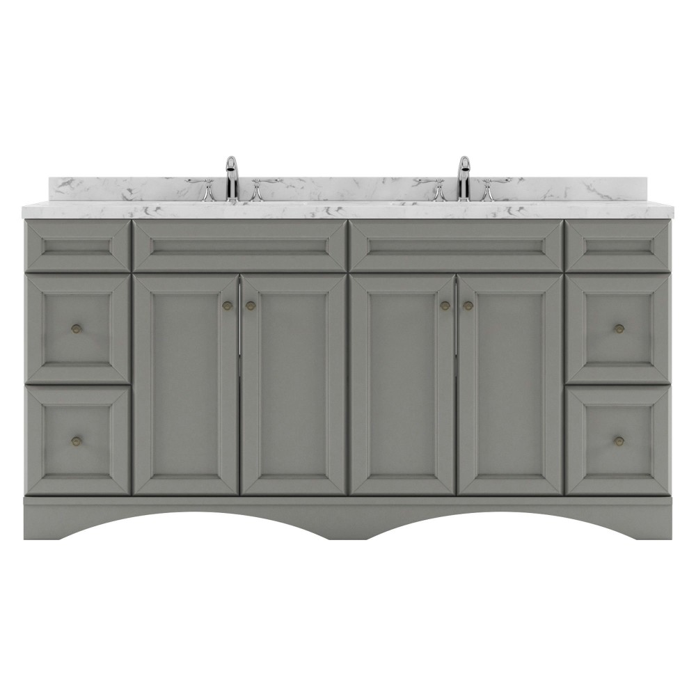 Talisa 72" Double Bath Vanity in Gray, Quartz Top, Sinks, ED-25072-CMRO-GR-NM