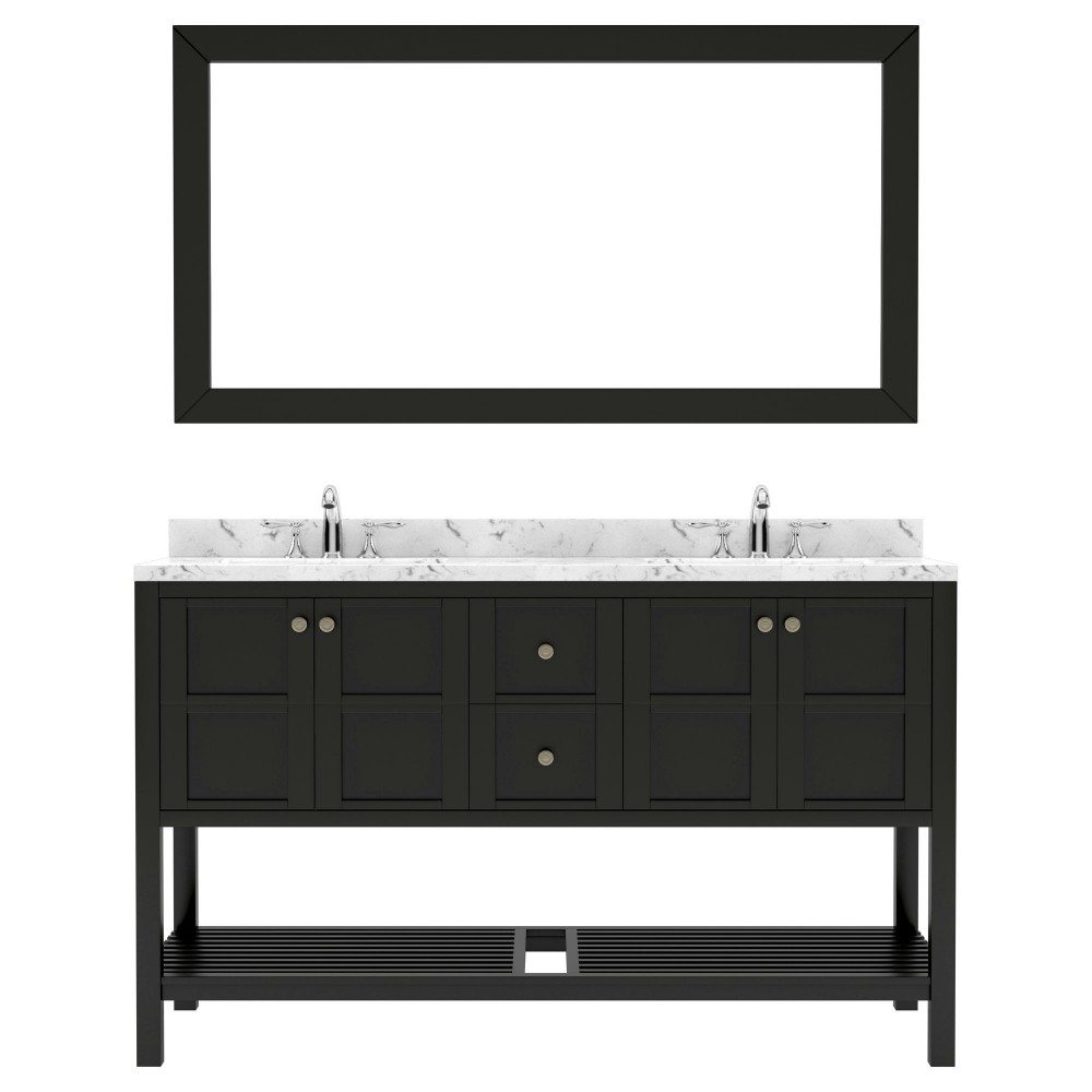 Winterfell 60" Bath Vanity in Espresso, Quartz Top, Sinks, ED-30060-CMRO-ES