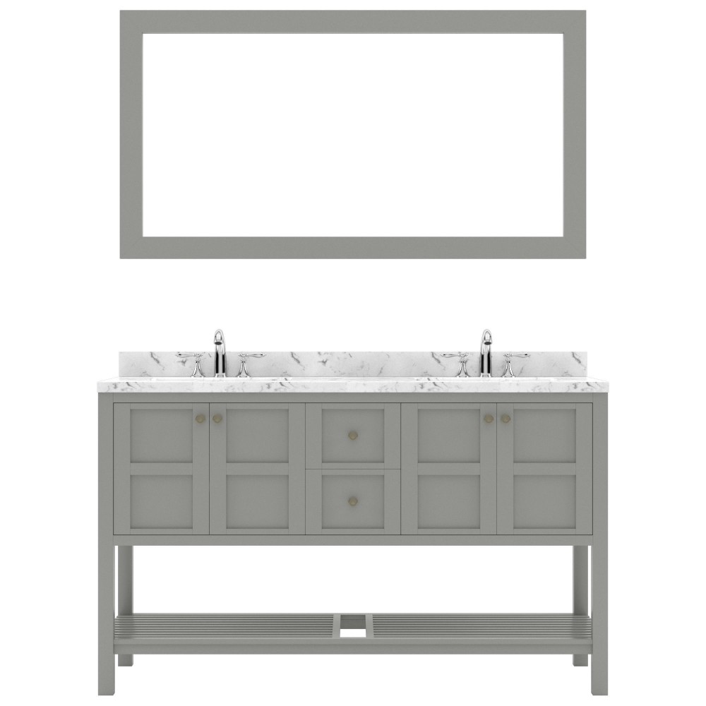 Winterfell 60" Double Bath Vanity in Gray, Quartz Top, Sinks, ED-30060-CMRO-GR