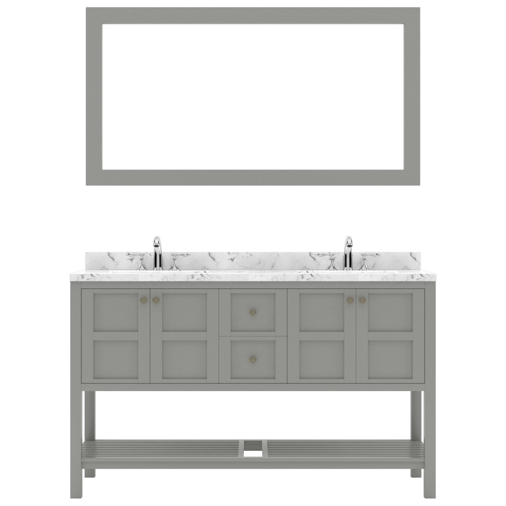 Winterfell 60" Double Bath Vanity Gray, Quartz Top, Sinks, ED-30060-CMRO-GR-001