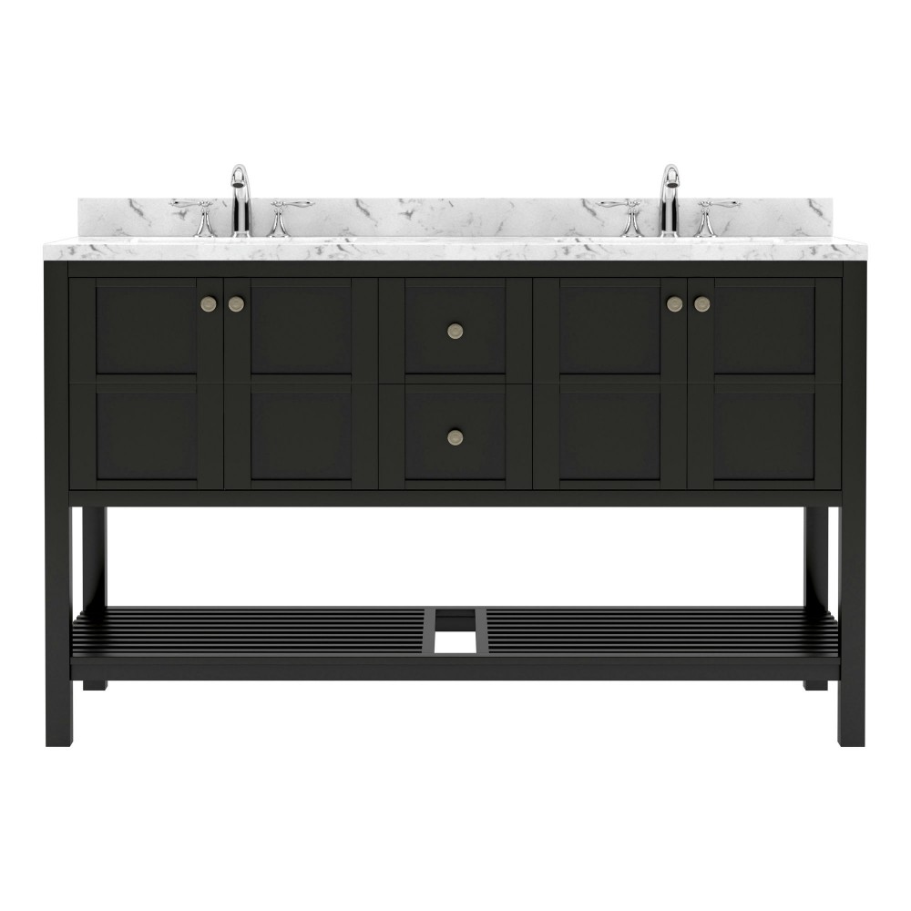 Winterfell 60" Bath Vanity in Espresso, Quartz Top, Sinks, ED-30060-CMSQ-ES-NM