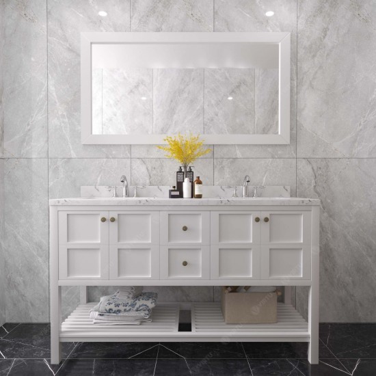 Winterfell 60" Double Bath Vanity in White, Quartz Top, Sinks, ED-30060-CMSQ-WH