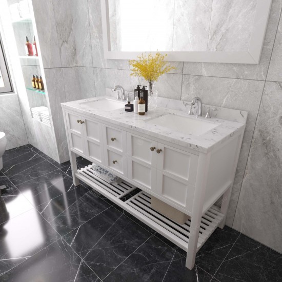 Winterfell 60" Double Bath Vanity in White, Quartz Top, Sinks, ED-30060-CMSQ-WH