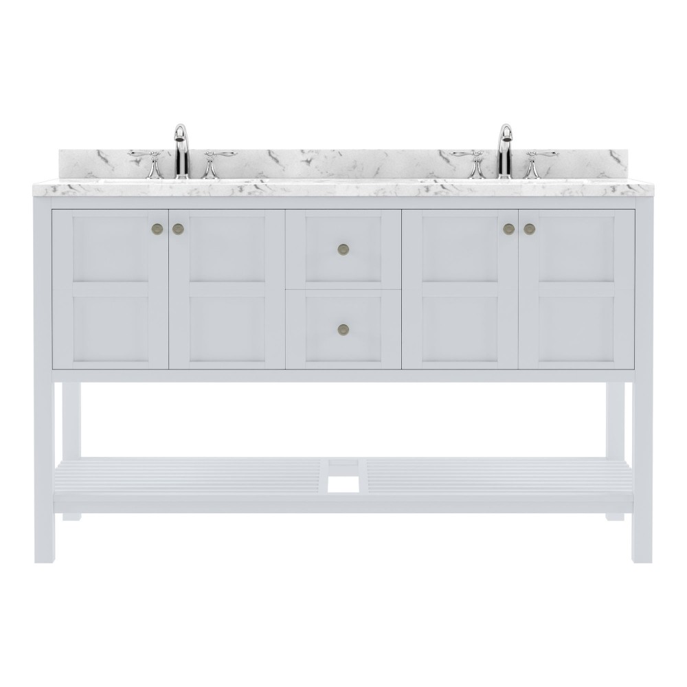 Winterfell 60" Double Bath Vanity White, Quartz Top, Sinks, ED-30060-CMSQ-WH-NM