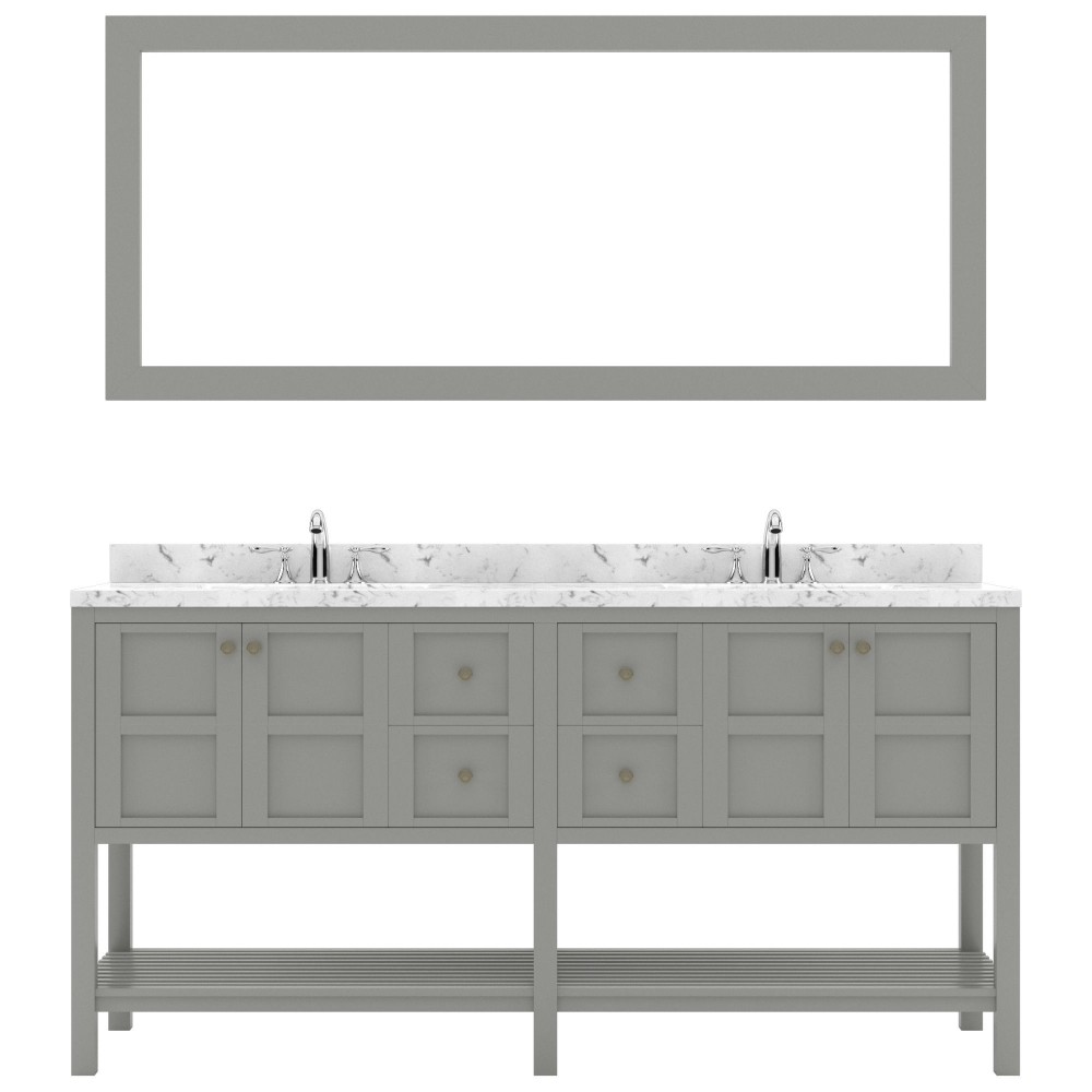 Winterfell 72" Double Bath Vanity in Gray, Quartz Top, Sinks, ED-30072-CMRO-GR