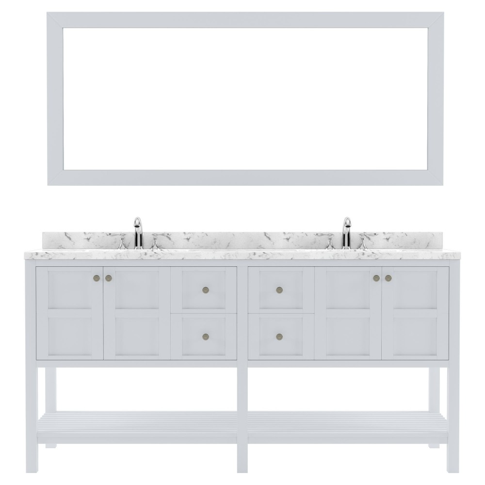 Winterfell 72" Double Bath Vanity in White, Quartz Top, Sinks, ED-30072-CMRO-WH