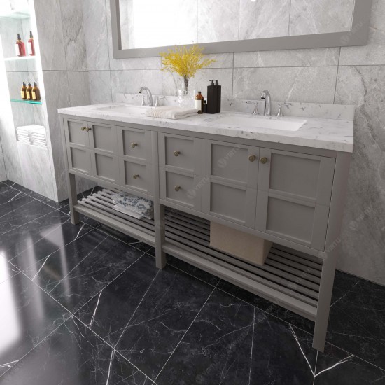 Winterfell 72" Double Bath Vanity in Gray, Quartz Top, Sinks, ED-30072-CMSQ-GR