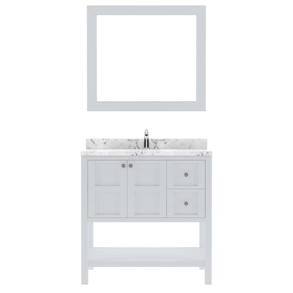 Winterfell 36" Bath Vanity in White, Quartz Top, Sink, ES-30036-CMRO-WH