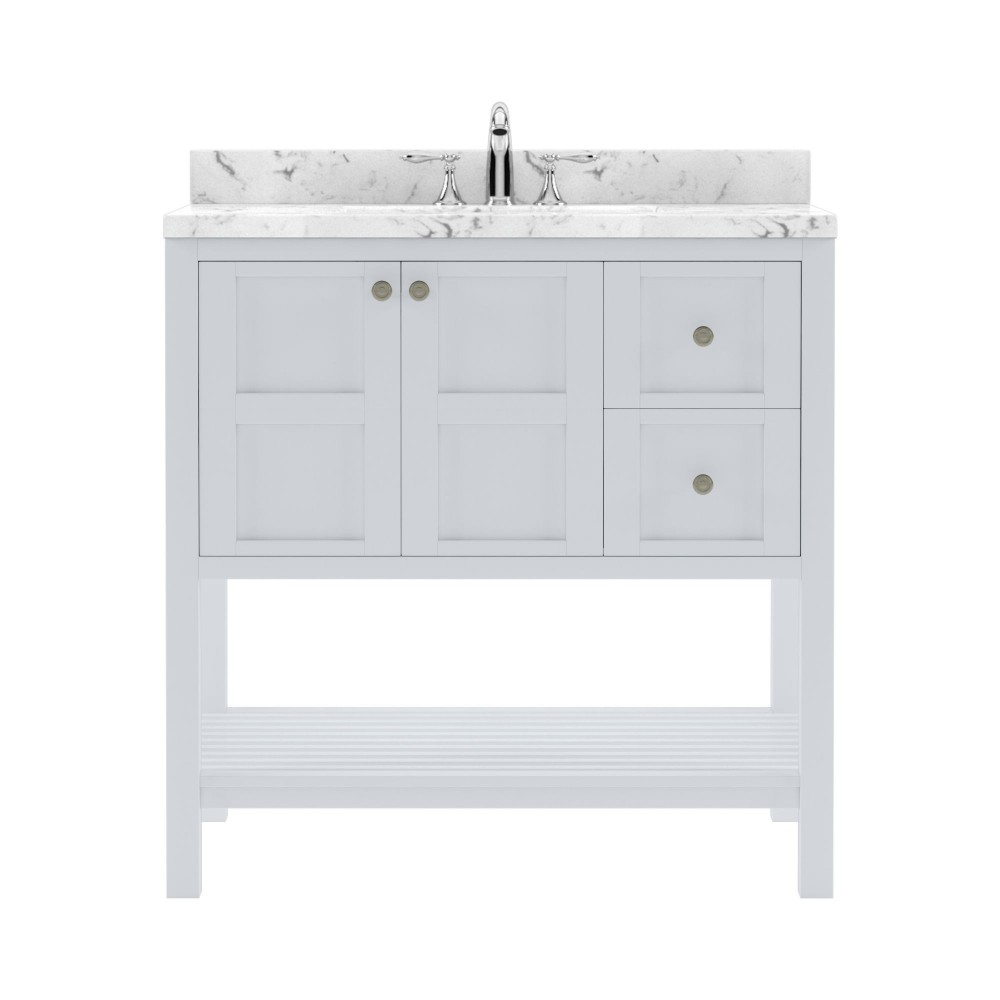 Winterfell 36" Bath Vanity in White, Quartz Top, Sink, ES-30036-CMSQ-WH-NM