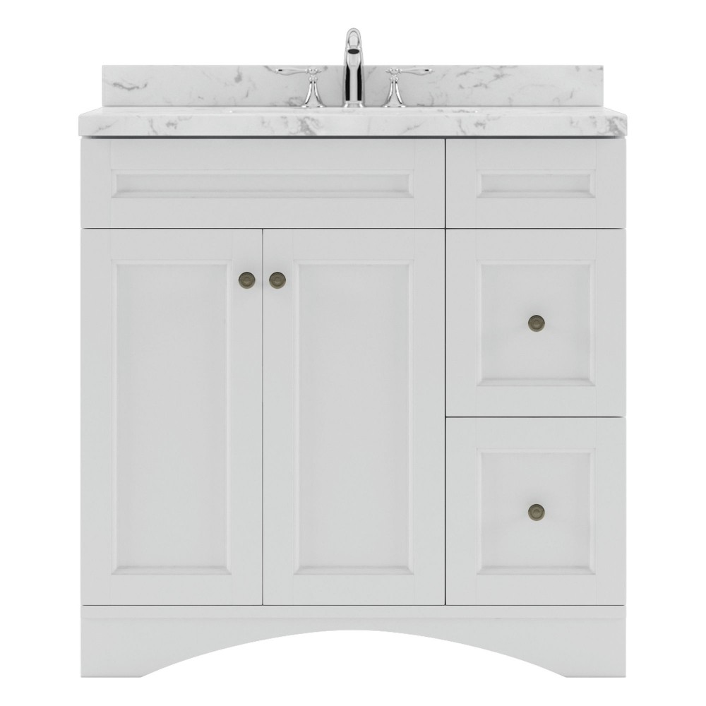 Elise 36" Single Bath Vanity in White, Quartz Top, Sink, ES-32036-CMSQ-WH-NM