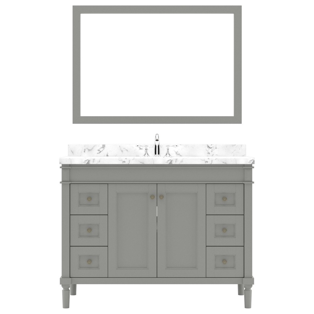 Tiffany 48" Single Bath Vanity in Gray, Quartz Top, Sink, ES-40048-CMRO-GR