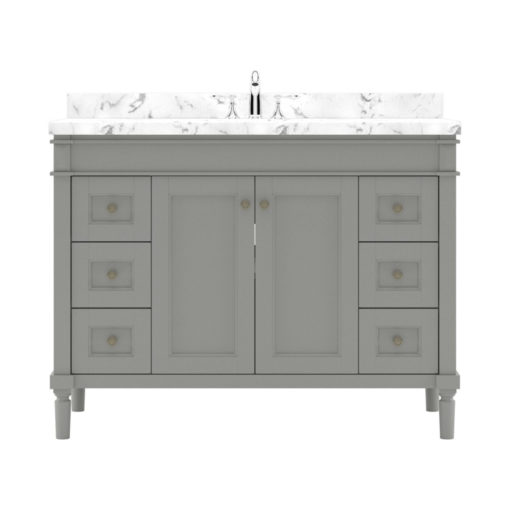 Tiffany 48" Single Bath Vanity in Gray, Quartz Top, Sink, ES-40048-CMRO-GR-NM