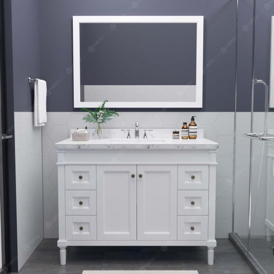 Tiffany 48" Single Bath Vanity in White, Quartz Top, Sink, ES-40048-CMRO-WH