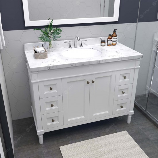 Tiffany 48" Single Bath Vanity in White, Quartz Top, Sink, ES-40048-CMRO-WH