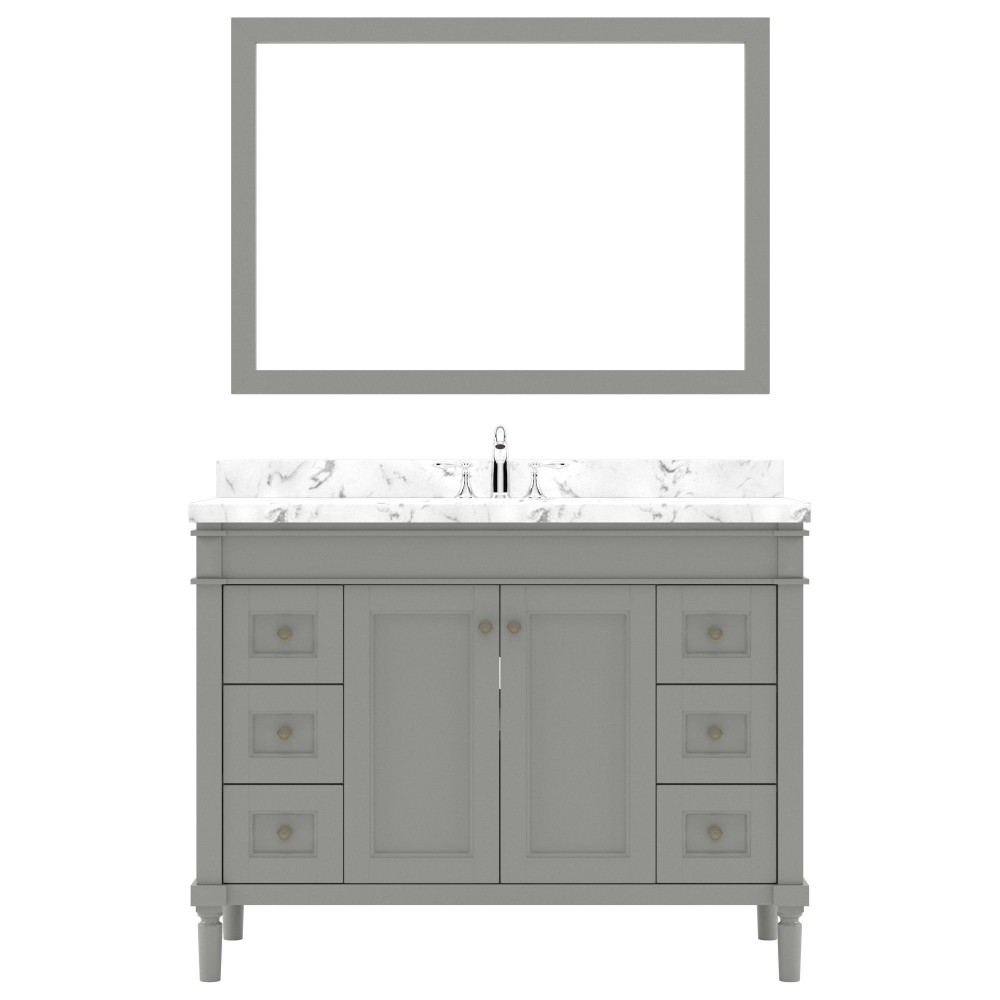 Tiffany 48" Single Bath Vanity in Gray, Quartz Top, Sink, ES-40048-CMSQ-GR
