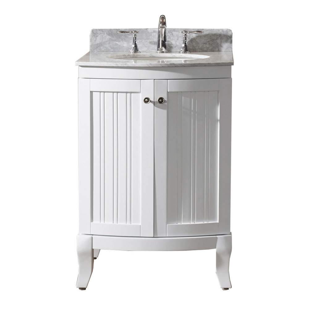 Khaleesi 24" Bath Vanity in White, White Marble Top, Sink, ES-52024-WMRO-WH-NM