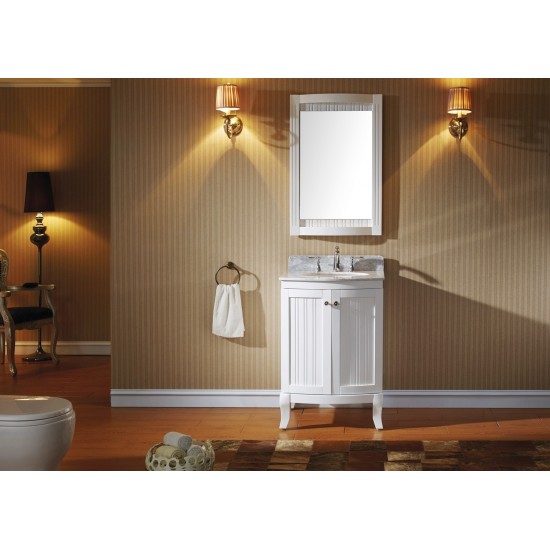 Khaleesi 24" Bath Vanity in White, White Marble Top, Sink, ES-52024-WMRO-WH-NM