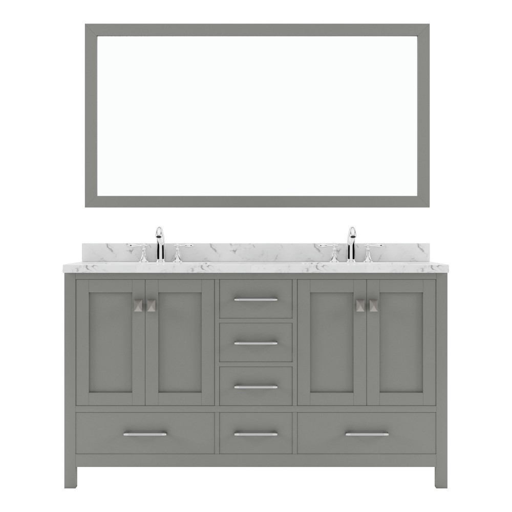 Caroline Avenue 60" Bath Vanity in Gray, Quartz Top, Sinks, GD-50060-CMRO-CG