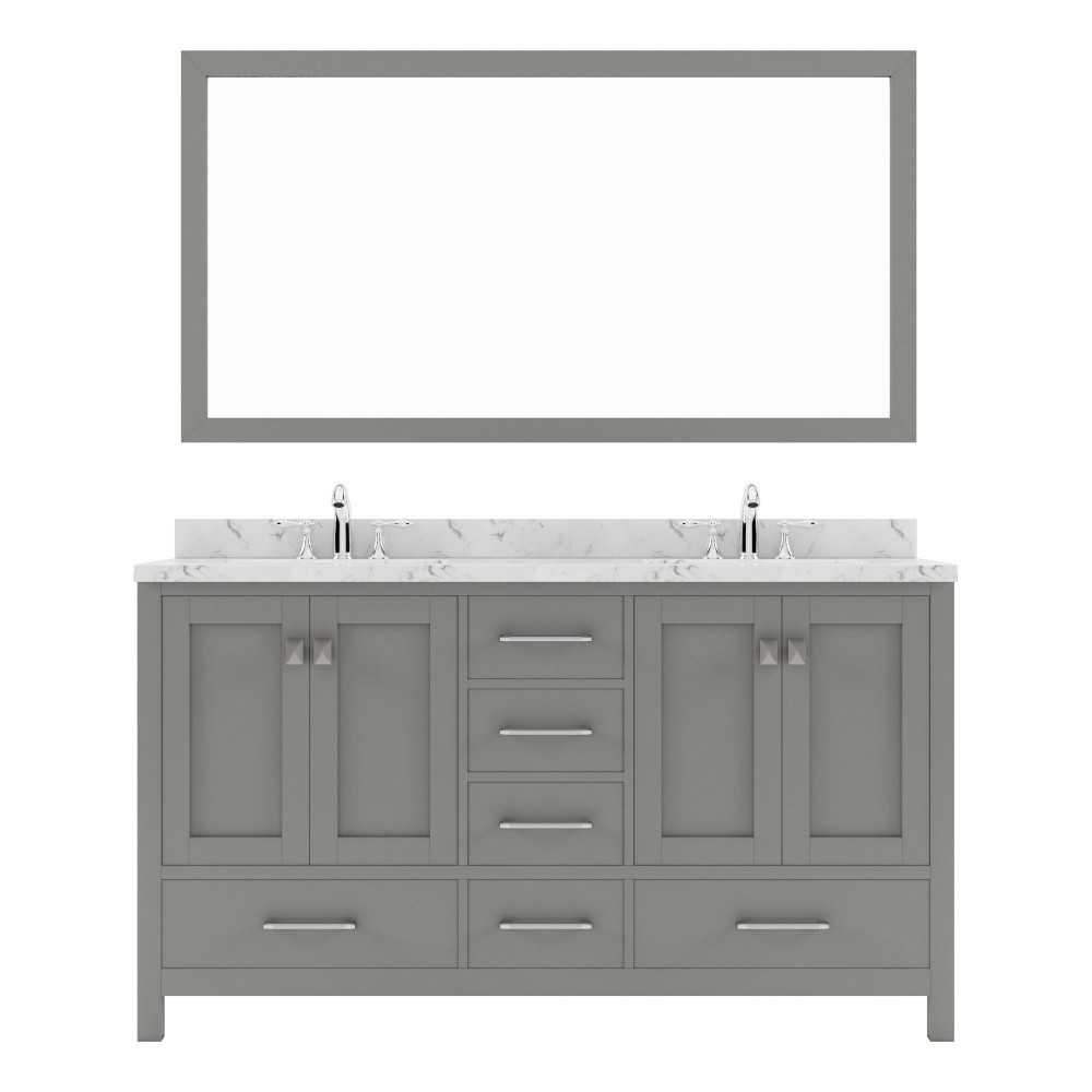 Caroline Avenue 60" Bath Vanity in Gray, Quartz Top, Sinks, GD-50060-CMRO-CG-001