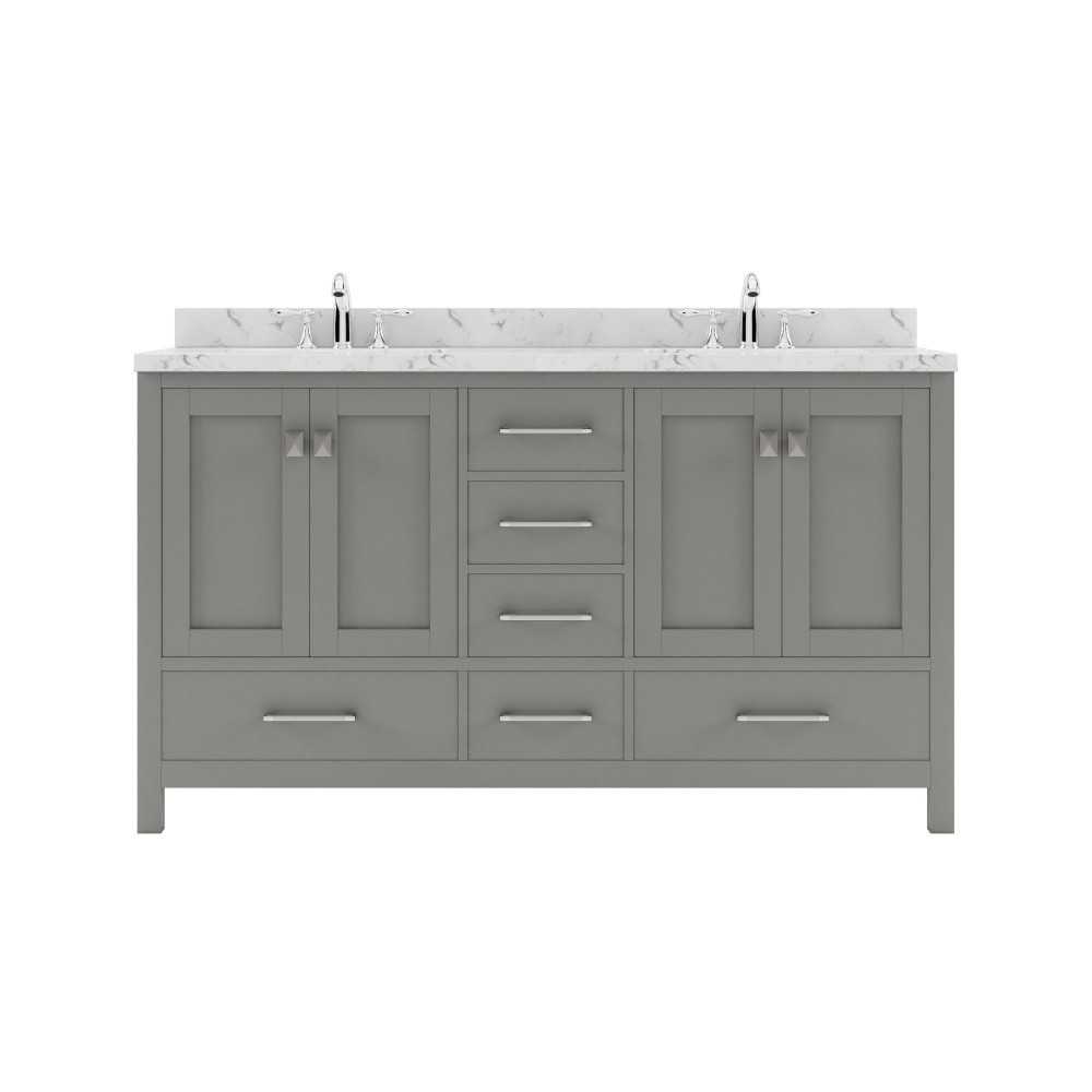 Caroline Avenue 60" Bath Vanity in Gray, Quartz Top, Sinks, GD-50060-CMRO-CG-NM