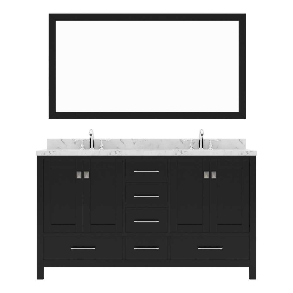 Caroline Avenue 60" Bath Vanity Espresso Quartz Top, Sinks, GD-50060-CMRO-ES-002