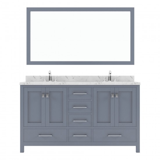 Caroline Avenue 60" Bath Vanity in Gray, Quartz Top, Sinks, GD-50060-CMRO-GR