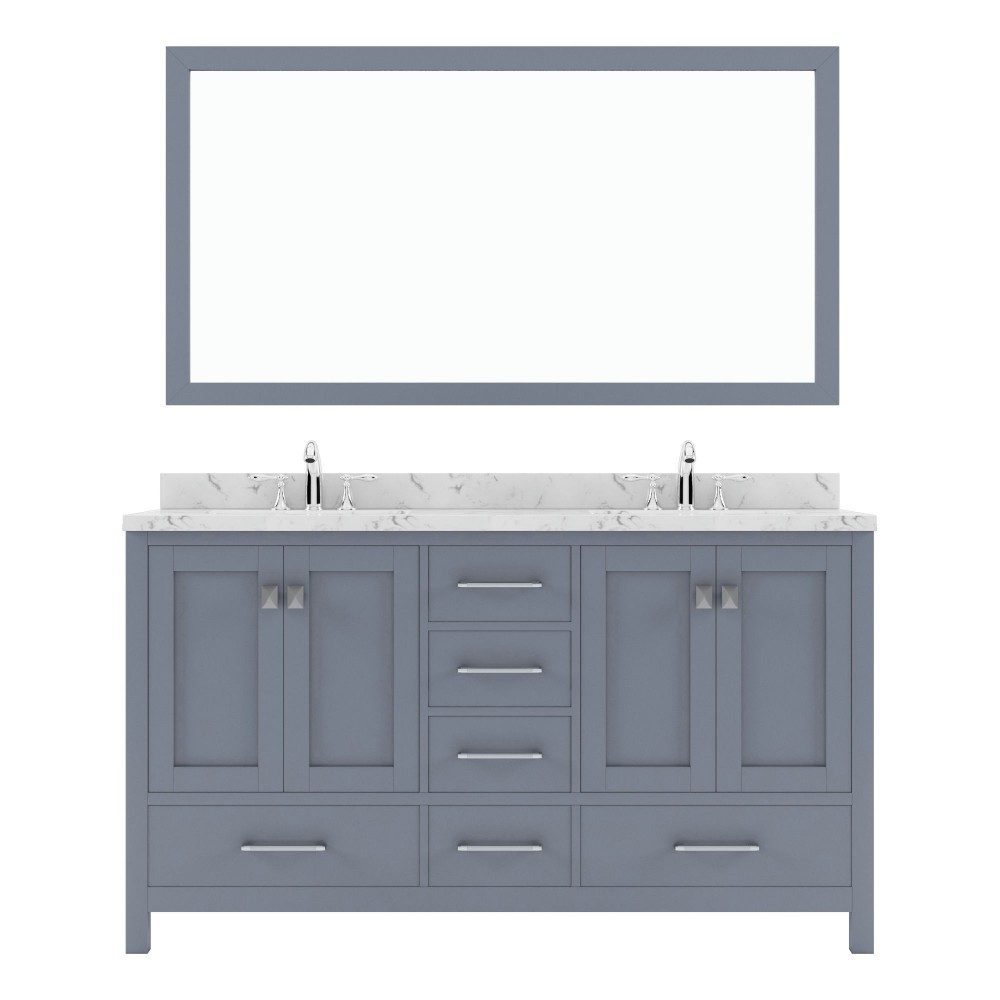 Caroline Avenue 60" Bath Vanity in Gray, Quartz Top, Sinks, GD-50060-CMRO-GR