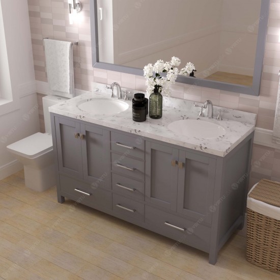 Caroline Avenue 60" Bath Vanity in Gray, Quartz Top, Sinks, GD-50060-CMRO-GR