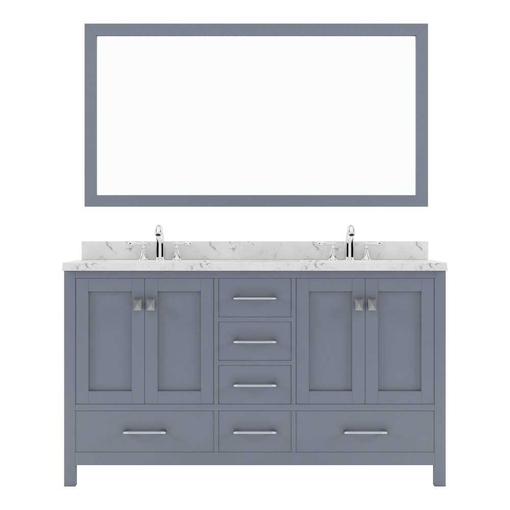 Caroline Avenue 60" Bath Vanity in Gray, Quartz Top, Sinks, GD-50060-CMRO-GR-001