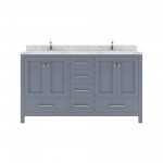 Caroline Avenue 60" Bath Vanity in Gray, Quartz Top, Sinks, GD-50060-CMRO-GR-NM