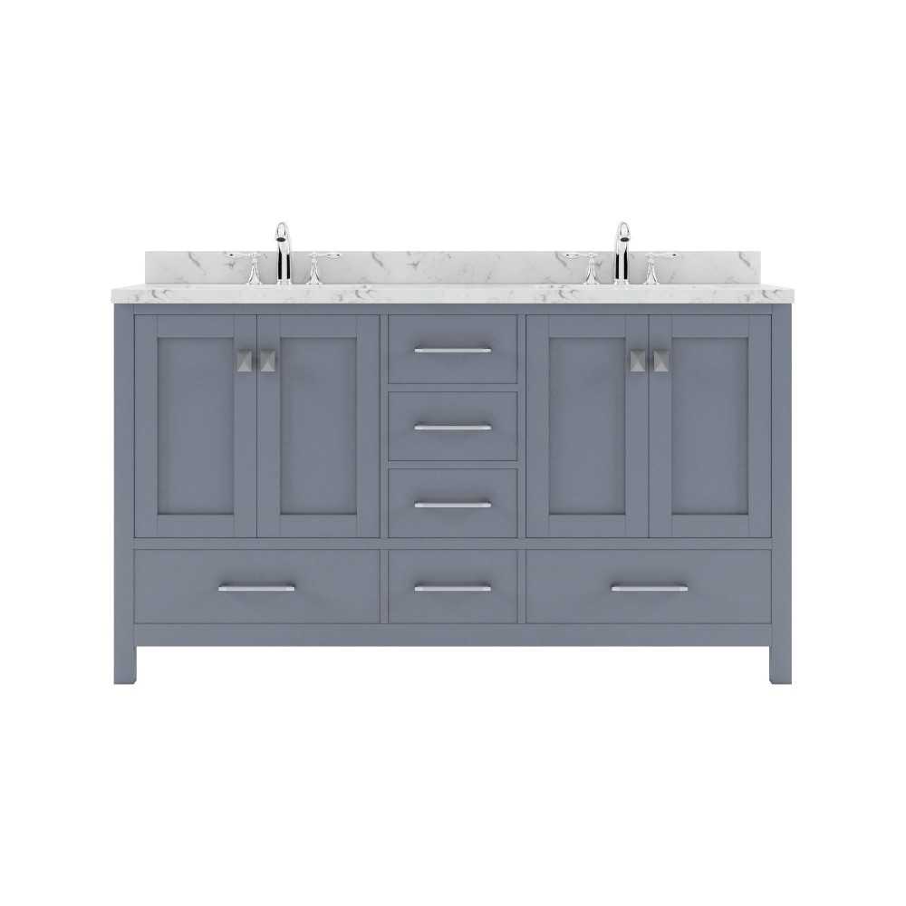 Caroline Avenue 60" Bath Vanity in Gray, Quartz Top, Sinks, GD-50060-CMRO-GR-NM