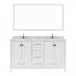Caroline Avenue 60" Bath Vanity in White, Quartz Top, Sinks, GD-50060-CMRO-WH