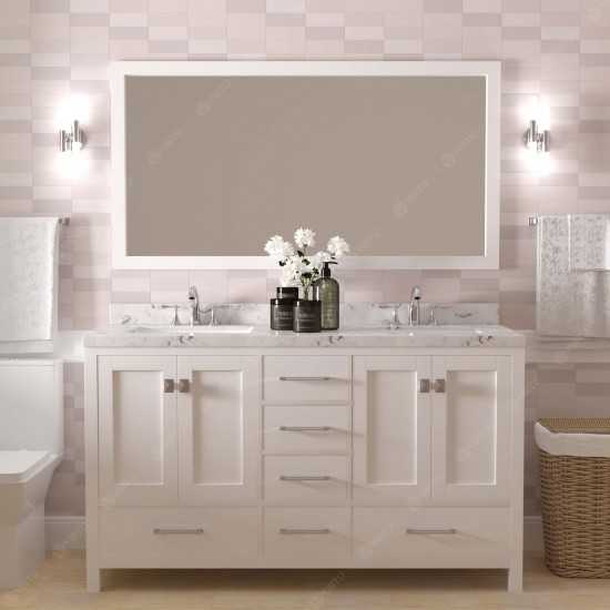 Caroline Avenue 60" Bath Vanity in White, Quartz Top, Sinks, GD-50060-CMRO-WH