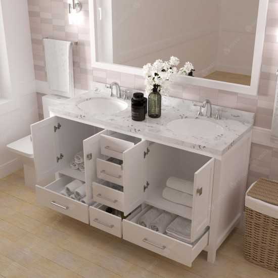 Caroline Avenue 60" Bath Vanity in White, Quartz Top, Sinks, GD-50060-CMRO-WH