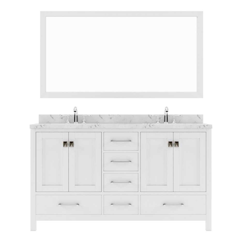 Caroline Avenue 60" Bath Vanity White, Quartz Top, Sinks, GD-50060-CMRO-WH-001