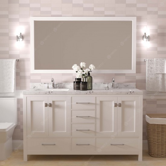 Caroline Avenue 60" Bath Vanity White, Quartz Top, Sinks, GD-50060-CMRO-WH-002