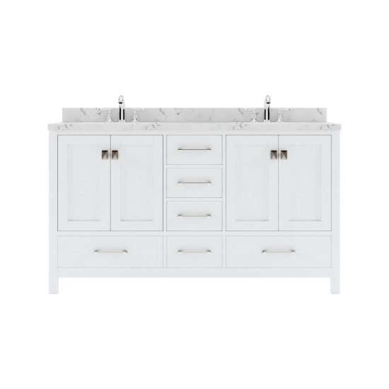 Caroline Avenue 60" Bath Vanity in White, Quartz Top, Sinks, GD-50060-CMRO-WH-NM