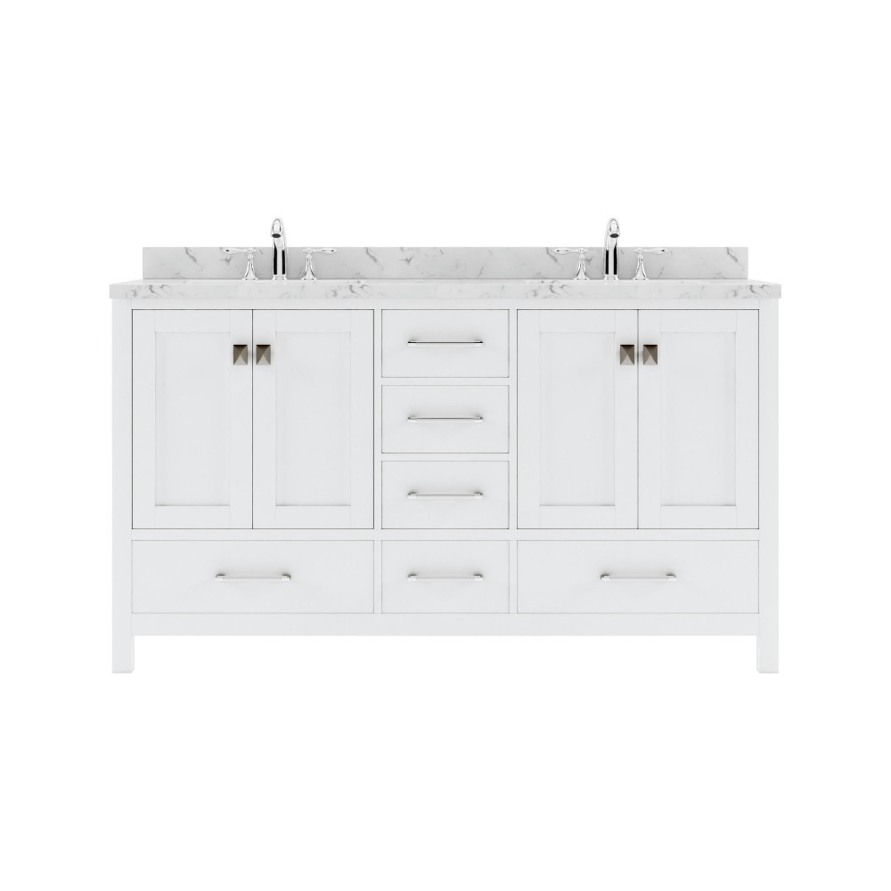 Caroline Avenue 60" Bath Vanity in White, Quartz Top, Sinks, GD-50060-CMRO-WH-NM