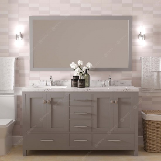 Caroline Avenue 60" Bath Vanity in Gray, Quartz Top, Sinks, GD-50060-CMSQ-CG