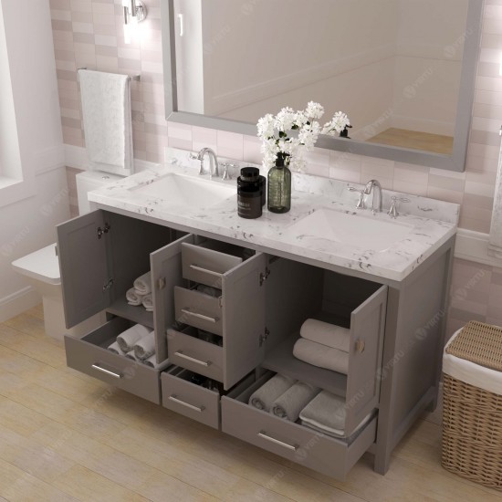 Caroline Avenue 60" Bath Vanity in Gray, Quartz Top, Sinks, GD-50060-CMSQ-CG