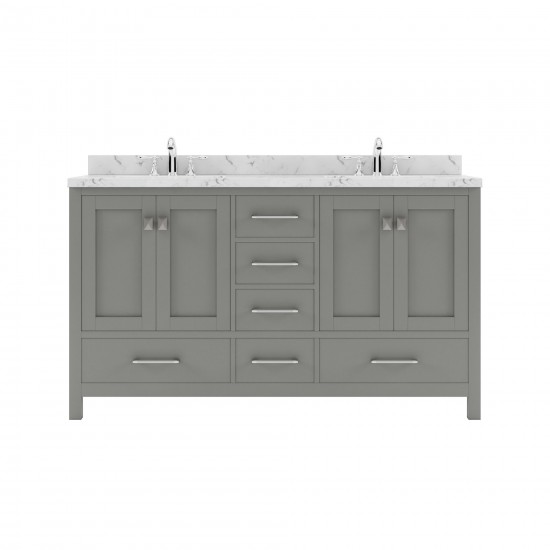 Caroline Avenue 60" Bath Vanity in Gray, Quartz Top, Sinks, GD-50060-CMSQ-CG-NM