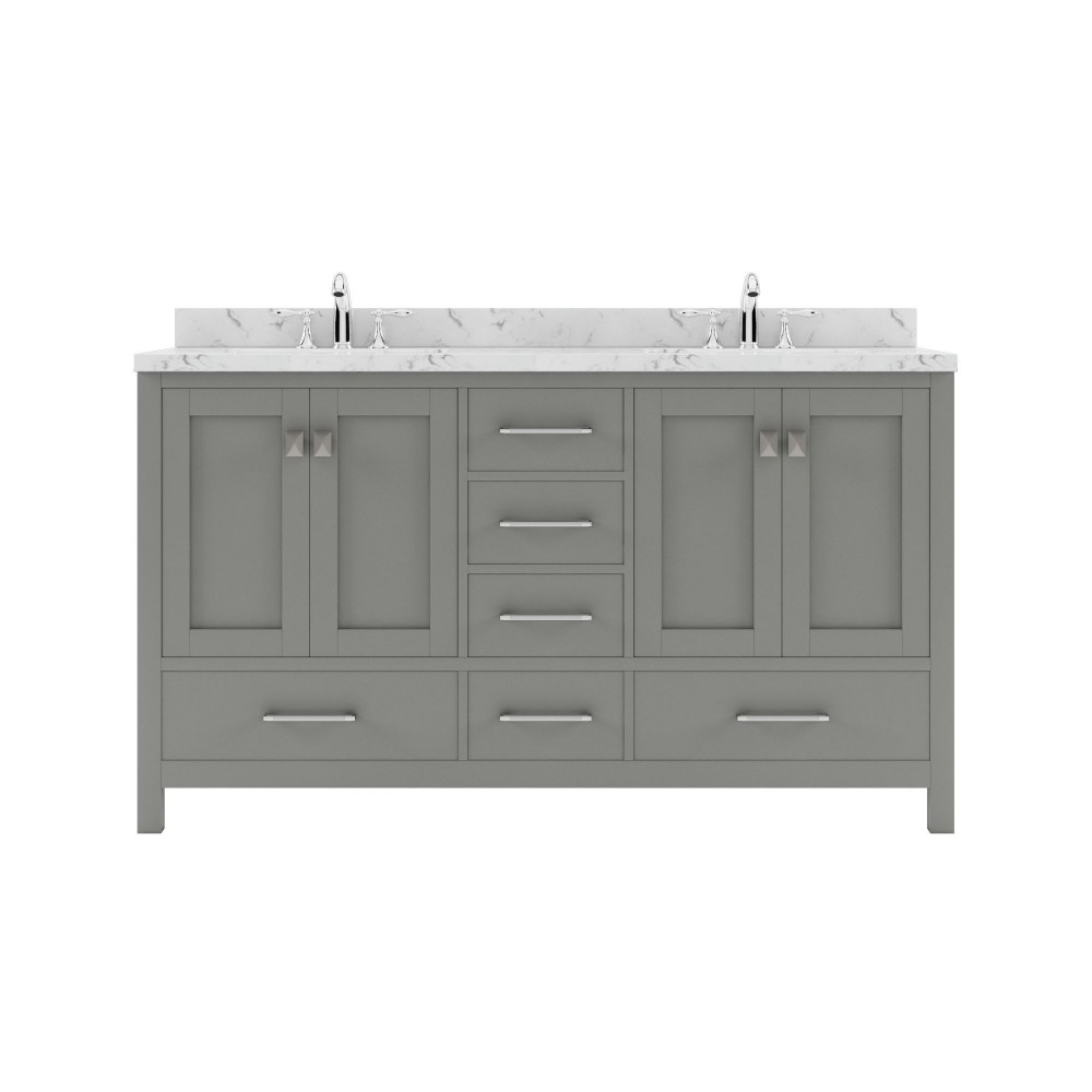 Caroline Avenue 60" Bath Vanity in Gray, Quartz Top, Sinks, GD-50060-CMSQ-CG-NM