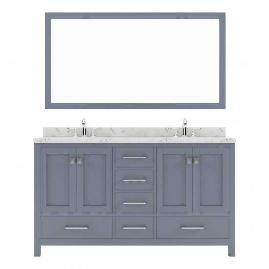 Caroline Avenue 60" Bath Vanity in Gray, Quartz Top, Sinks, GD-50060-CMSQ-GR