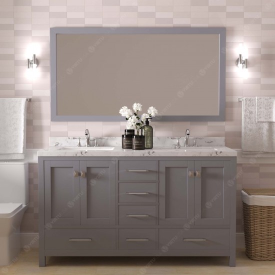 Caroline Avenue 60" Bath Vanity in Gray, Quartz Top, Sinks, GD-50060-CMSQ-GR