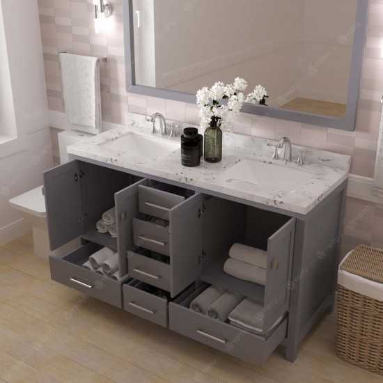 Caroline Avenue 60" Bath Vanity in Gray, Quartz Top, Sinks, GD-50060-CMSQ-GR-001