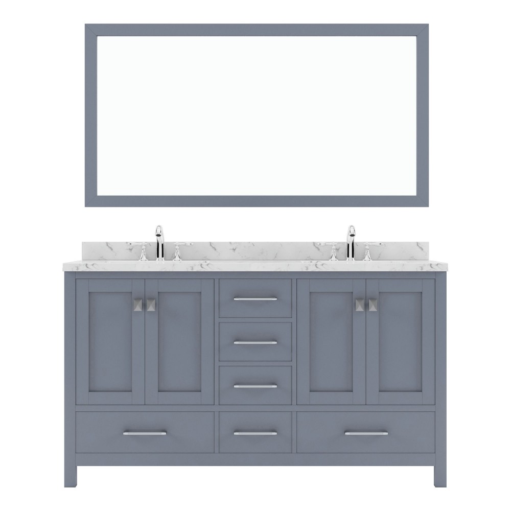 Caroline Avenue 60" Bath Vanity in Gray, Quartz Top, Sinks, GD-50060-CMSQ-GR-002